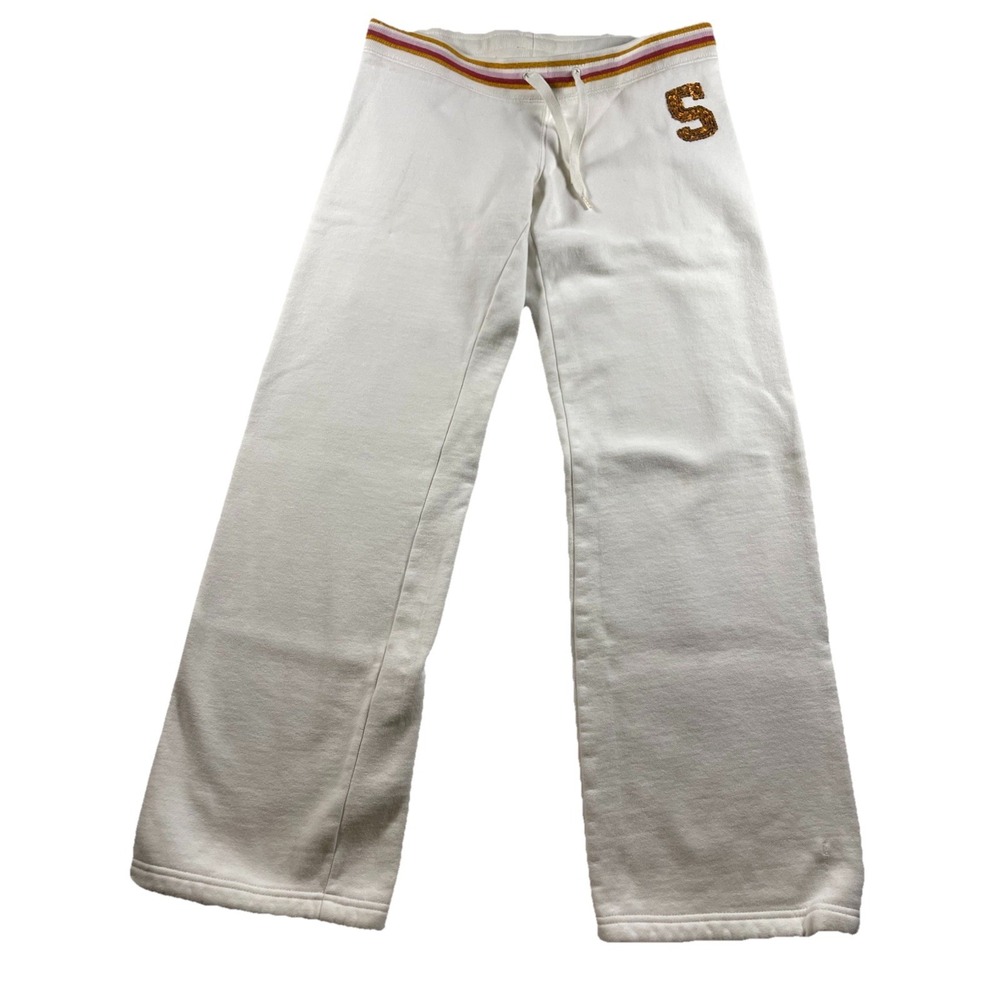 Y2K Triple Five 5 Soul Full Pull On Pants Sz M Off White Glitter 5 Stripe Waist